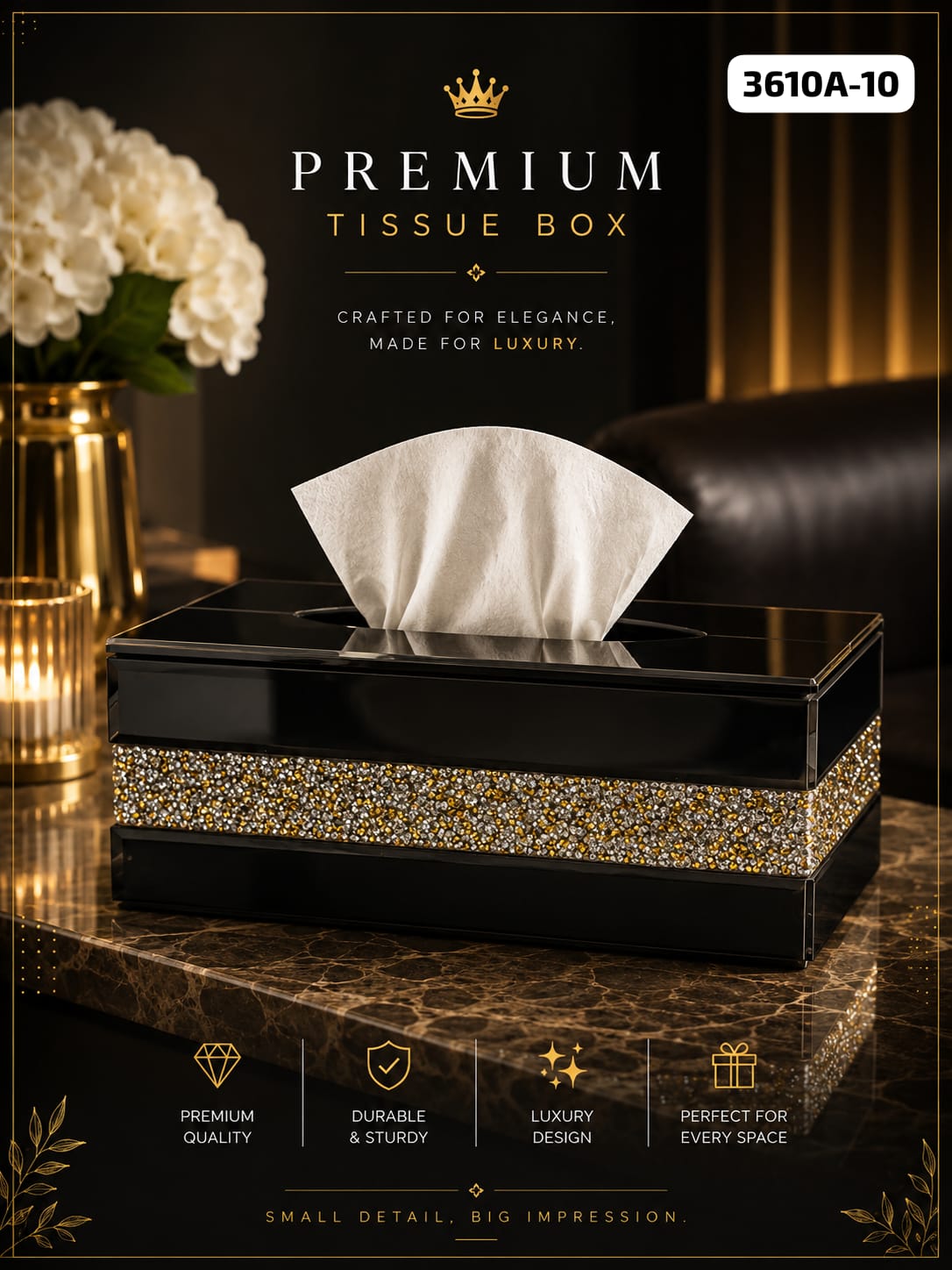 Elegant Crystal Diamond Mirror Glass Tissue Box