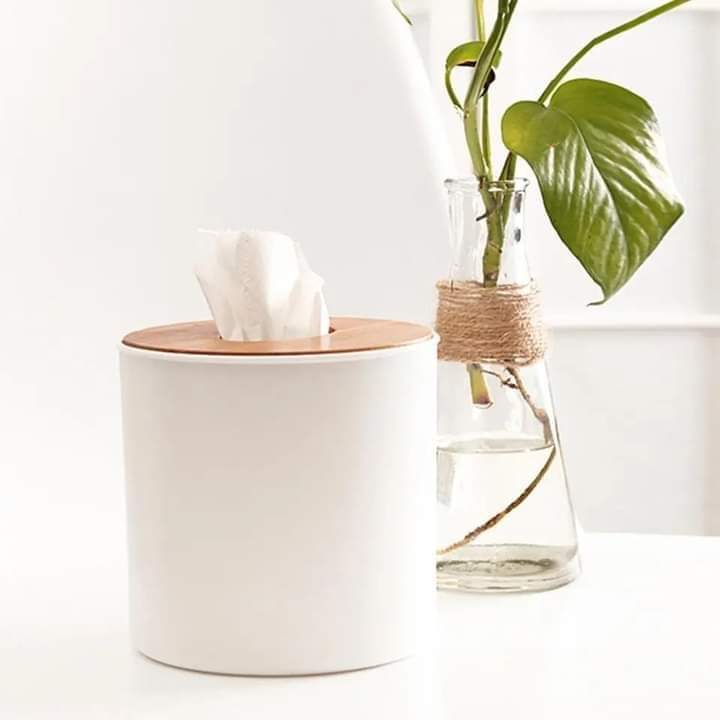 Premium Round Tissue And Napkins Holder With Wooden Lid