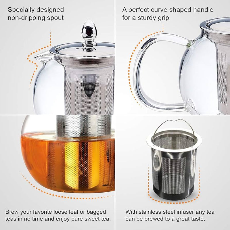 Stainless Steel Infuser Glass Tea Pot