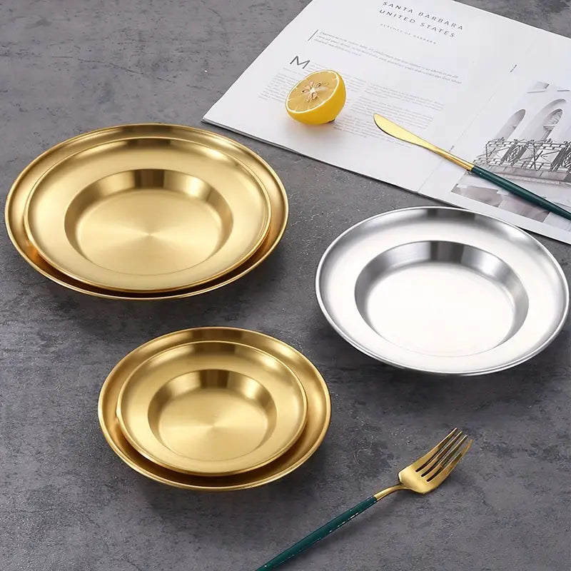 Luxury Round Stainless Steel Serving Plate