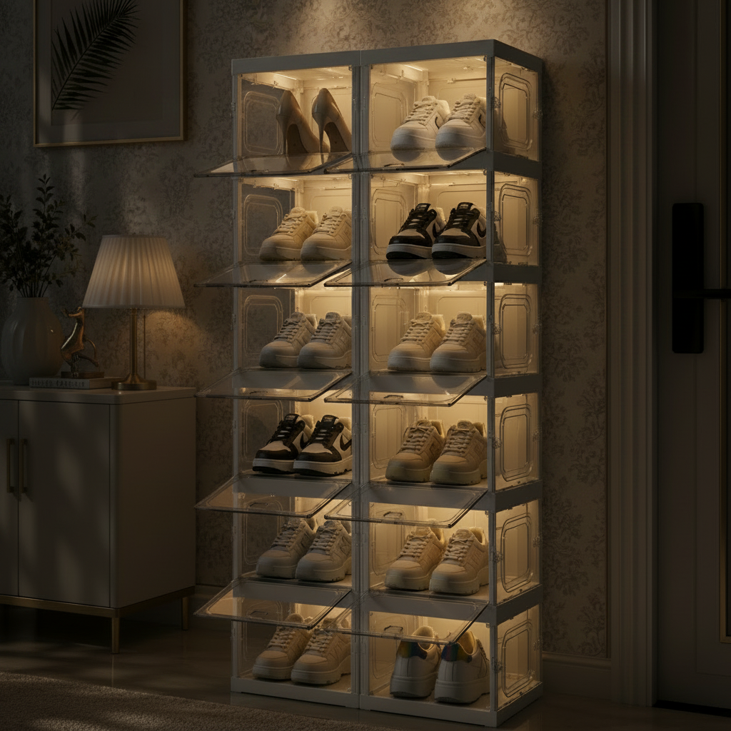 9 & 18 Compartments Transparent foldable Shoe Cabinet