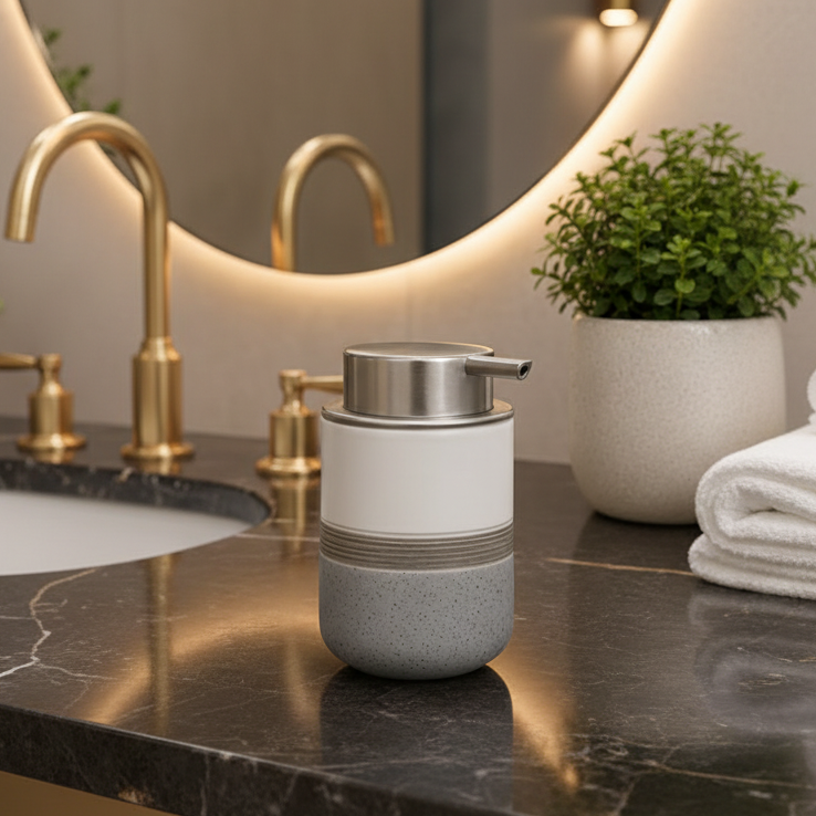 Modern Ceramic Soap Dispenser with Silver Pump