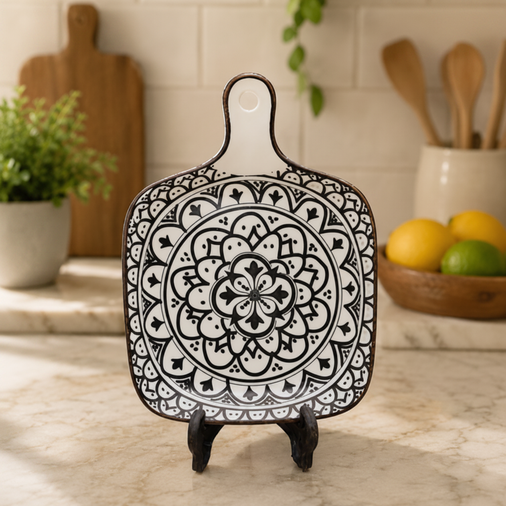 Decorative Ceramic Serving Platter with Handle