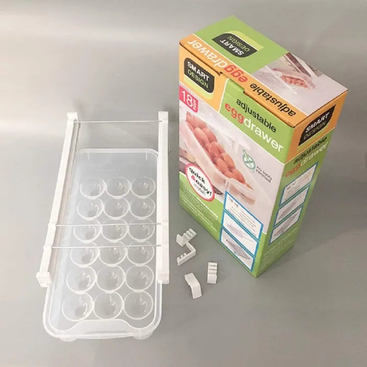 Refrigerator Pull Out Adjustable 18 Slot Egg Drawer Organizer