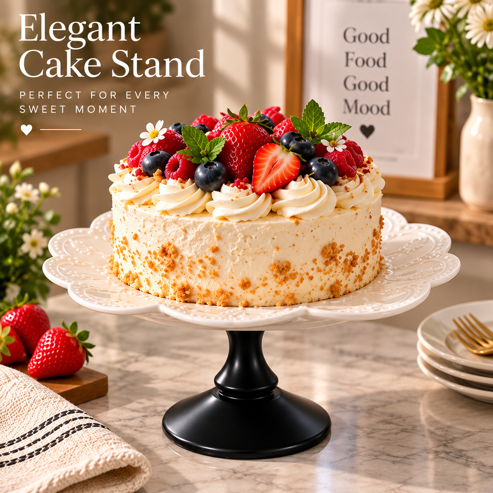 Elegant Floral Design Ceramic Cake Stand