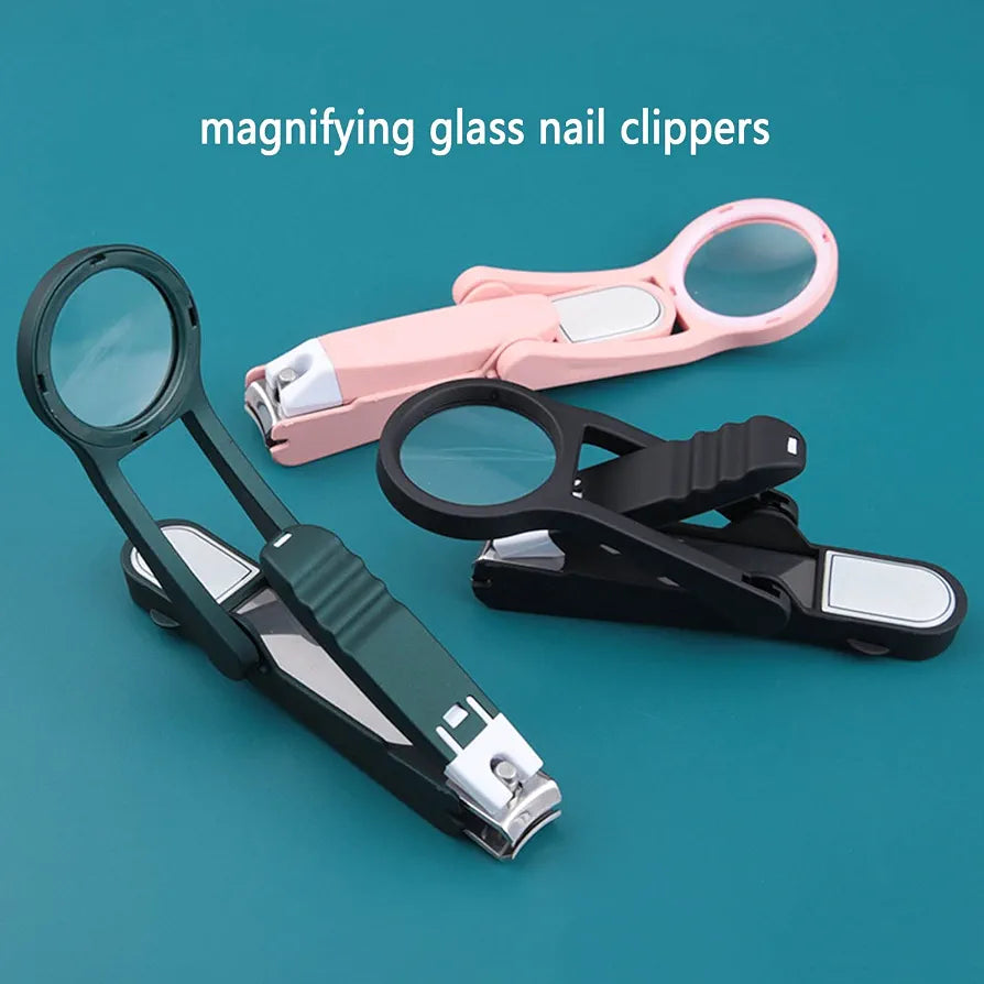 Portable Ergonomic Stainless Steel Nail Clippers With Built-In Folding Magnifying Glass