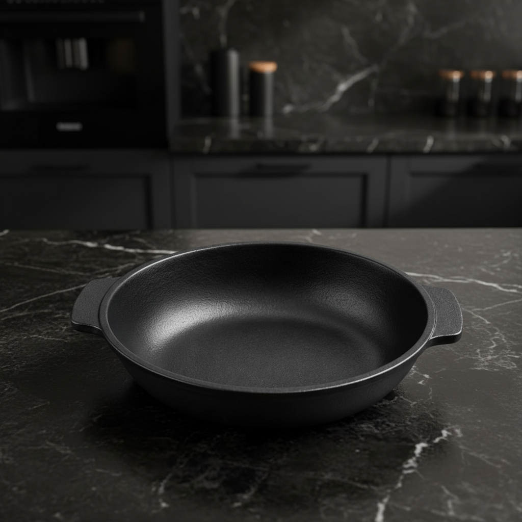 Danny Home Matte Black Round Shaped Backing & Serving Dish With Handle