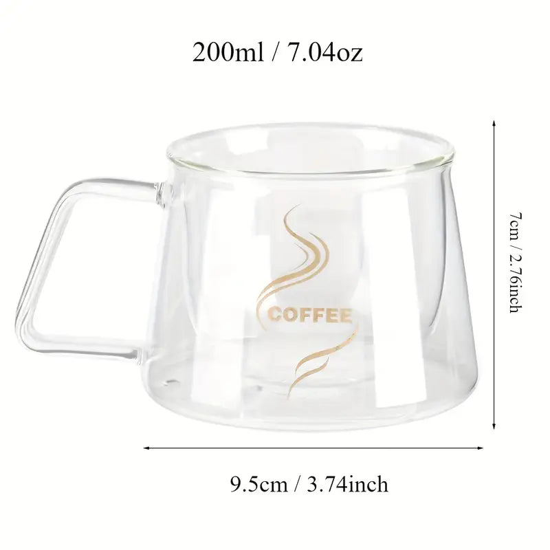 Glass Coffee Mugs, 200ml Double-Walled Espresso Coffee Cups, Heat Insulated Water Cups