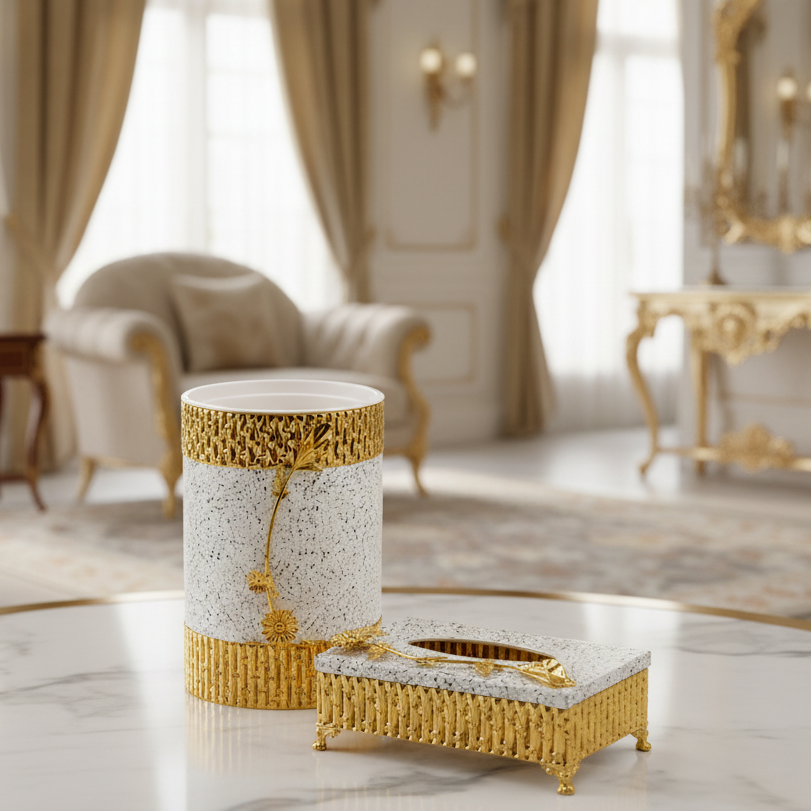 Luxury Premium Decorative Tissue Box & Trash Bin Set
