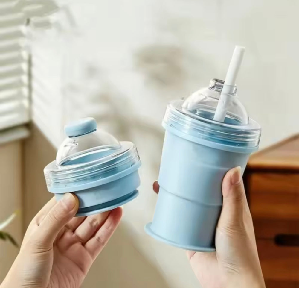2 In 1 Collapsible Silicone Ice Ball Cup, Reusable Portable Ice Sphere Mold with Straw Lid