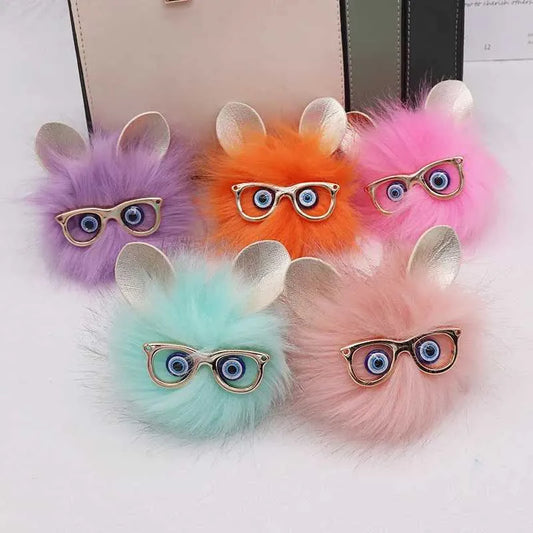 Colourful Cute Fox Ears Plush Ball Keychain