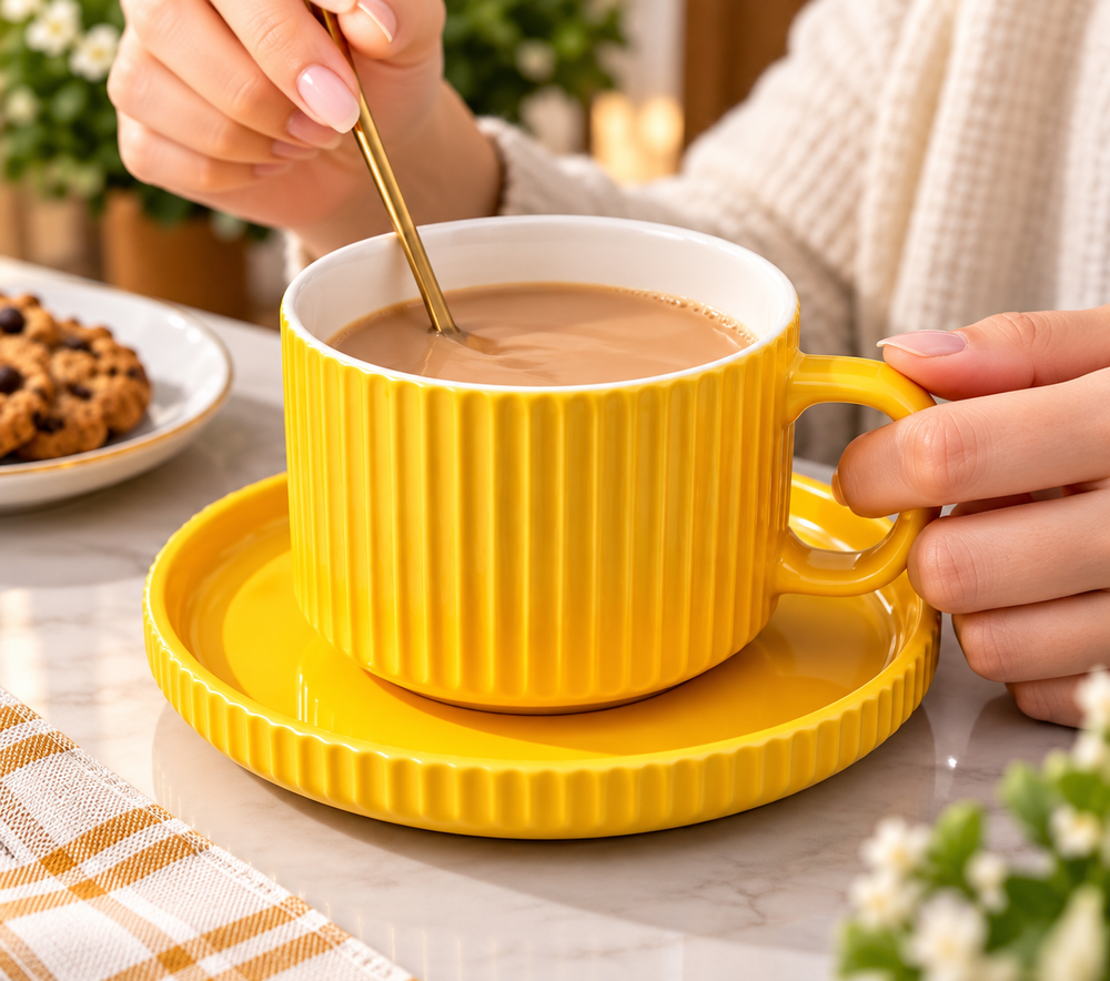 8Pcs Vintage Style Ceramic Quality Coffee Cup With Saucer Set