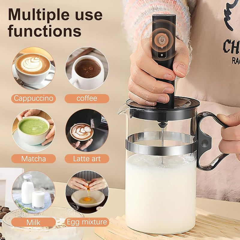 Rechargeable Electric Milk Frother Set With Glass Cup