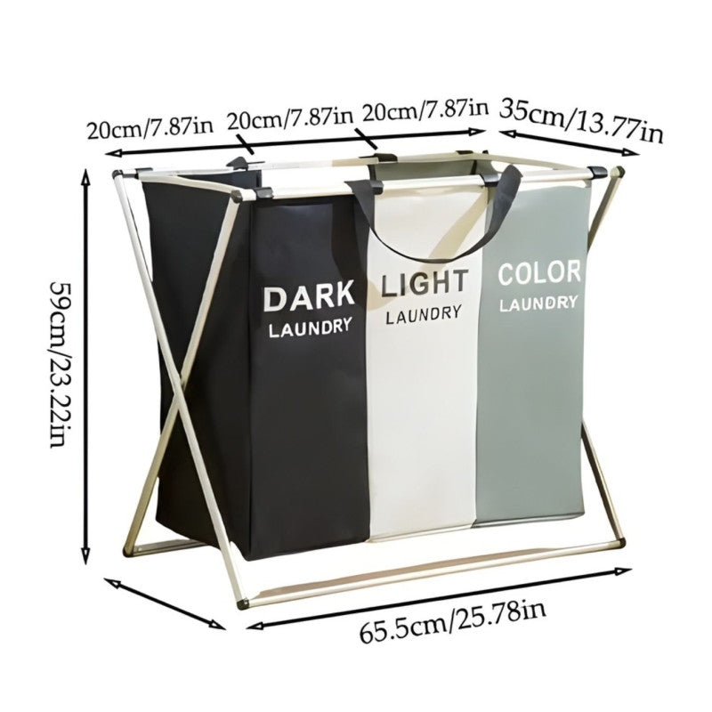 3 Compartment Foldable Laundry Storage Basket