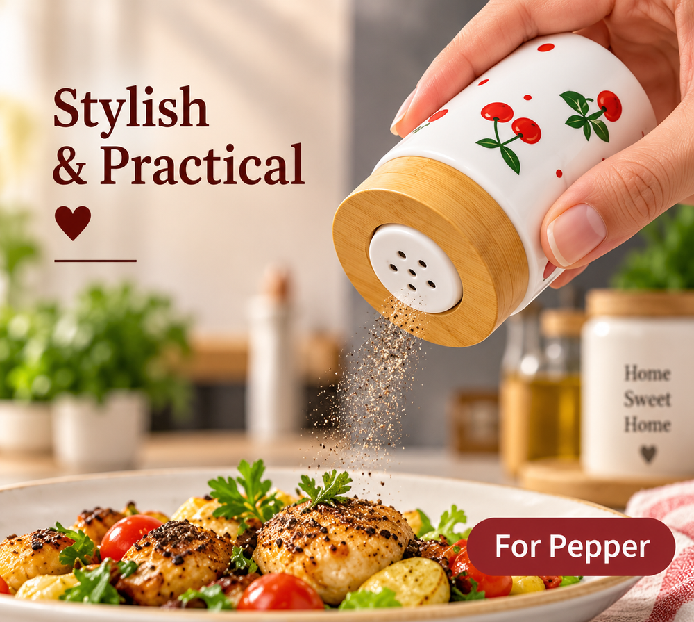 Cherry Print Ceramic Salt & Pepper Shaker Jar Set