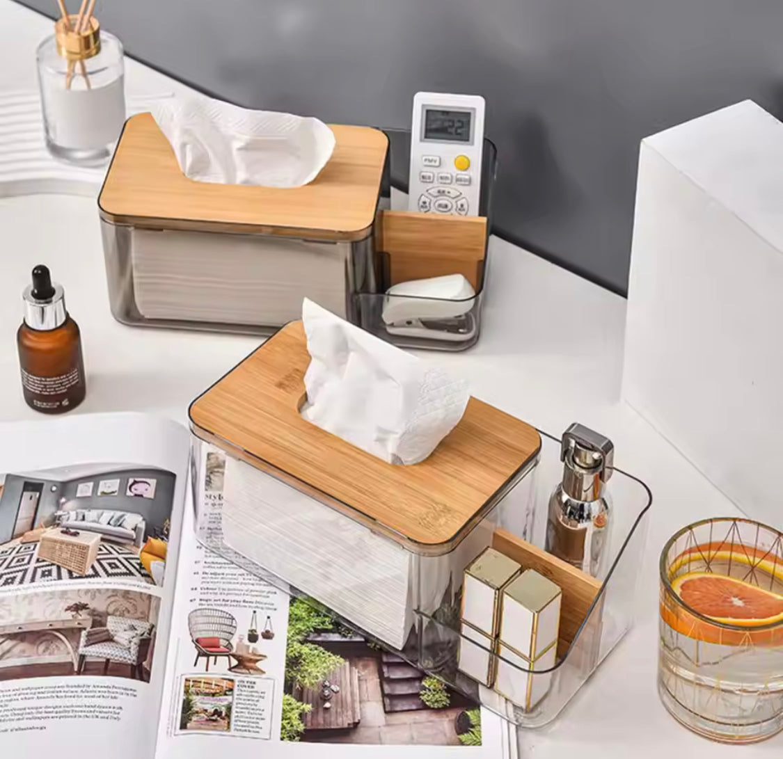 Acrylic Tissue Box With Wooden Cover
