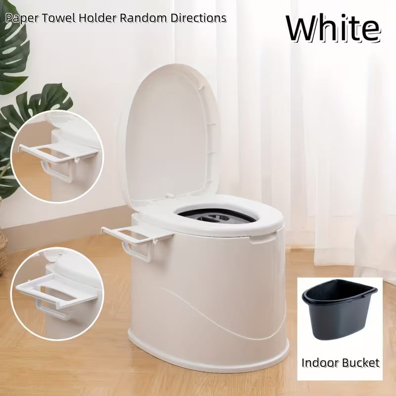 Portable Toilet with Lid with Paper Towel Holder, Travel Toilet Compact Bucket Seat