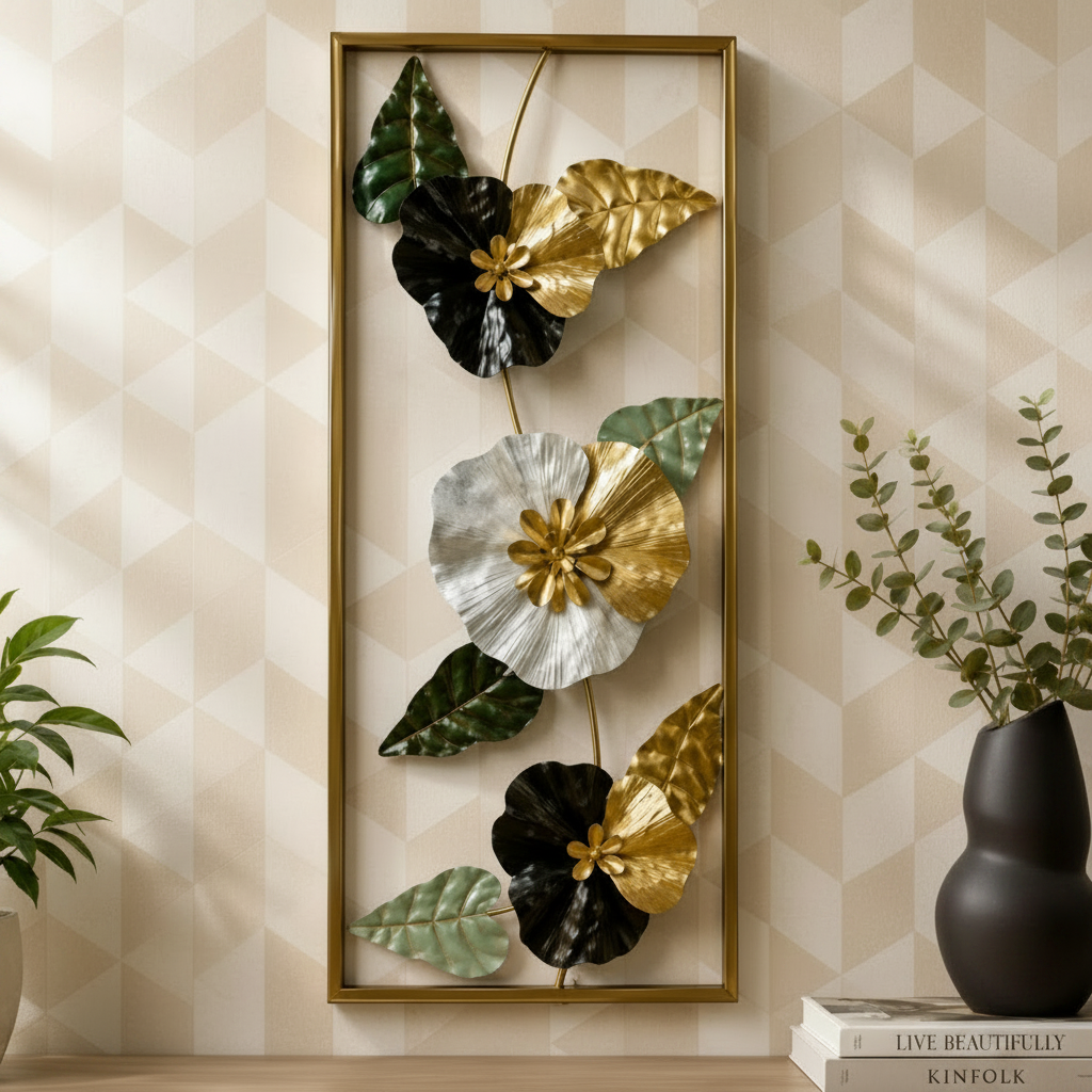 Elegant Luxury Wall Mounted 3D Floral Decor Art With Golden Frame