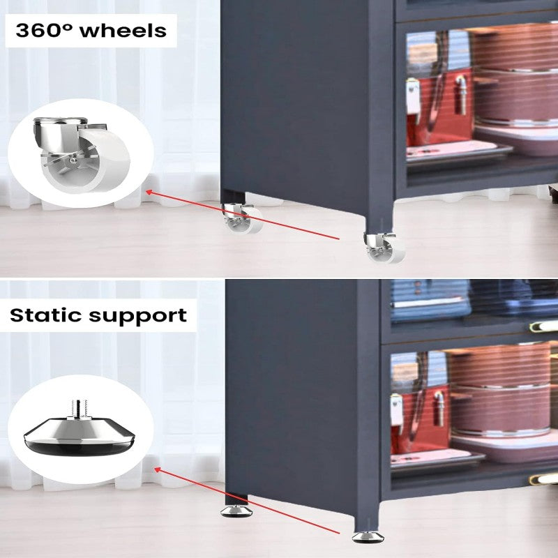 Kitchen Home Storage Organizer Cabinet Shelves with Doors & Wheels