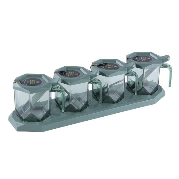 4 Compartment Spice Jar Set With Spoons & Tray