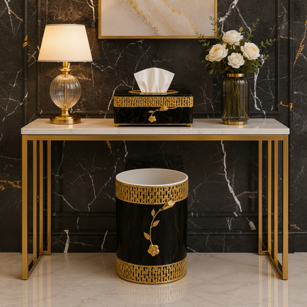 Luxury Premium Decorative Tissue Box & Trash Bin Set