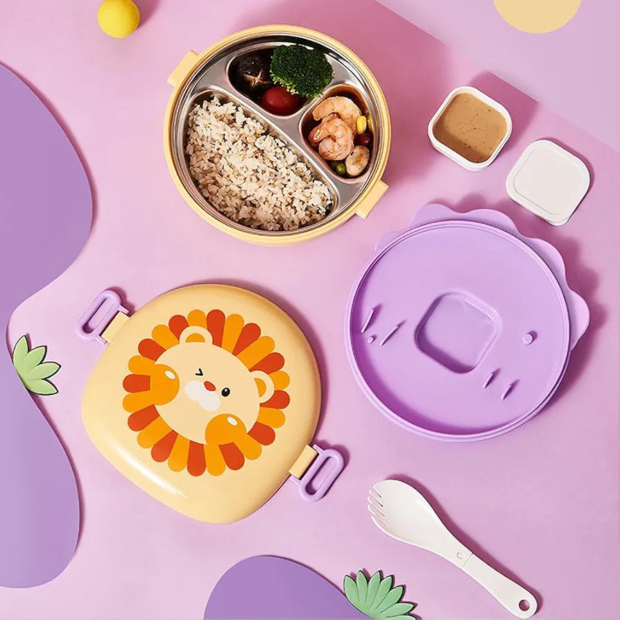 3 Compartments Leak-Proof Stainless Steel Lunch Box with Spoon