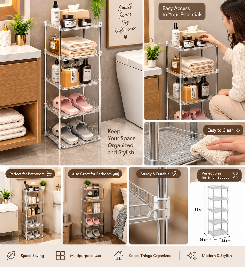 5-Tier Vertical Transparent Storage Rack Organizer