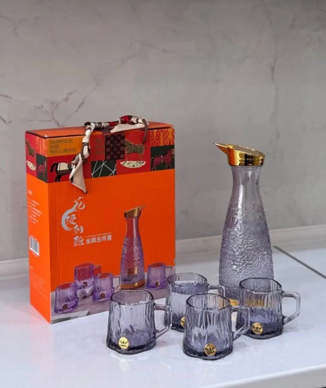 Turkish Luxurious Dining Table Eagle Logo Jug And Glasses Set With Gift Box Packing