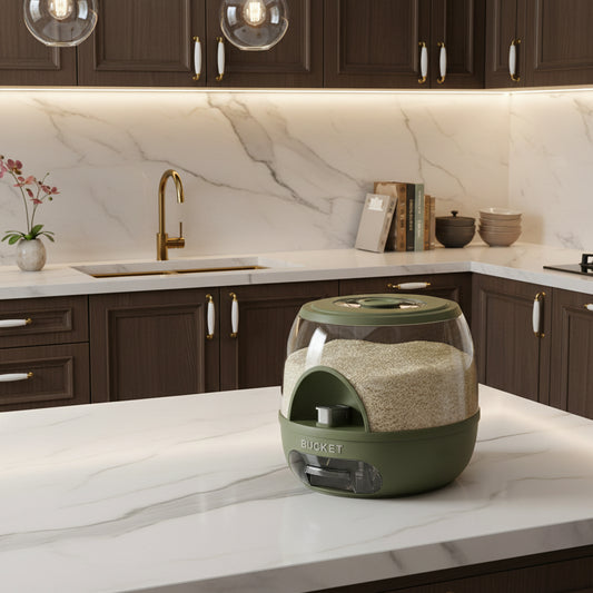 10KG Kitchen Food Dispenser, Round Rice Storage Tank