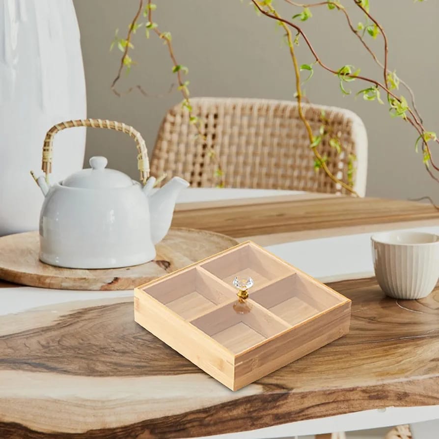 Elegant 4 Portion Wooden Serving Tray