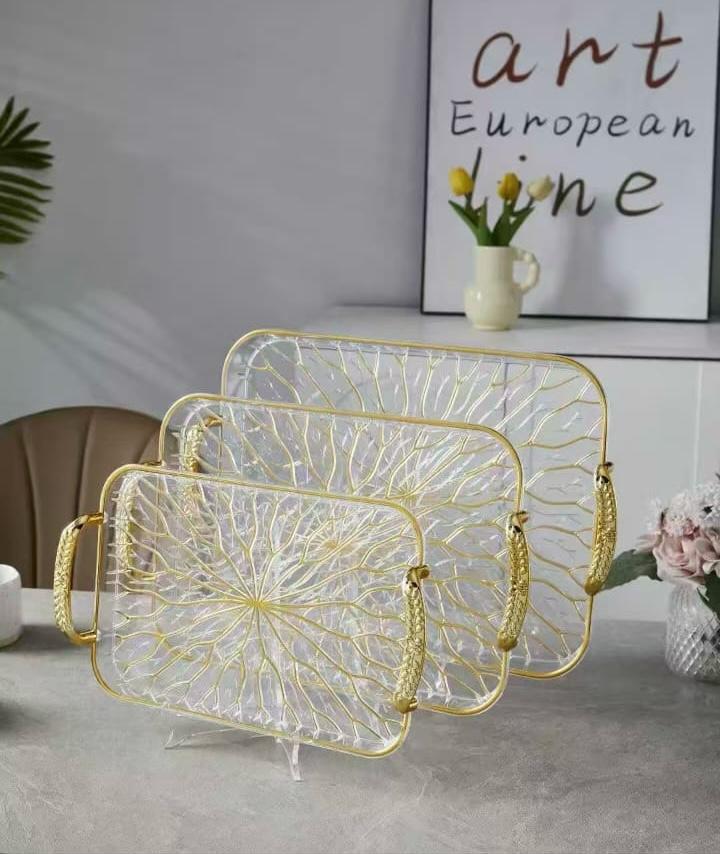 Modern Luxurious Glass Serving Tray 3 Pieces Set