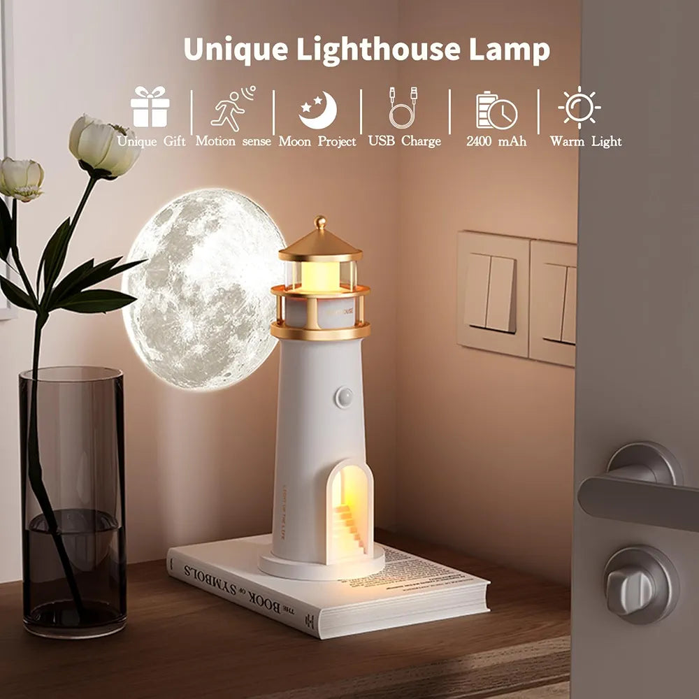 Lighthouse Moon Projection Night Light with Remote