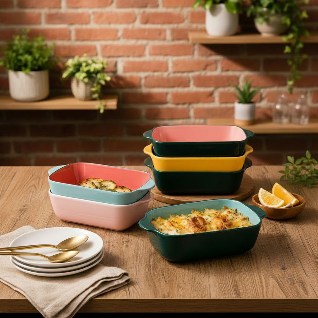 Danny Home Porcelain Square Baking Dish With Handle