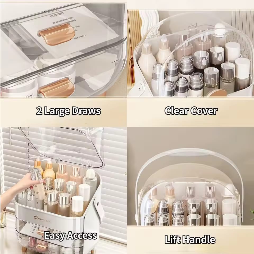 Premium Layered waterproof Cosmetics Organizer Box With  Dustproof Dome And Drawers