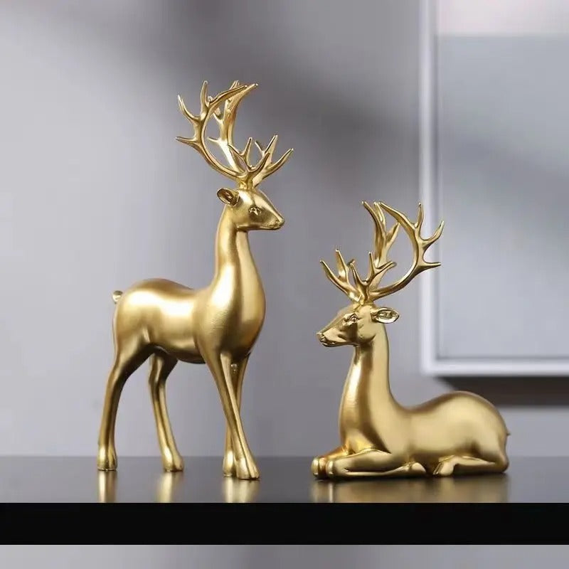 Modern Nordic Gloss Gold Deer Sculptures Home Decor (Set Of 2)