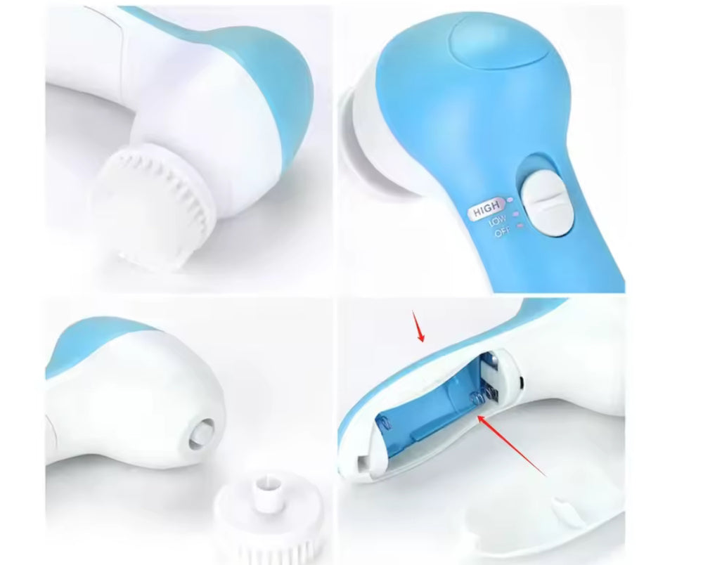5 In 1 Multifunctional Face Cleansing Brush, Battery Powered Facial Cleaner