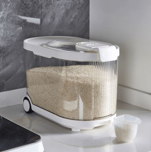 Sealed Rice Storage Container with Wheels and Measuring Cup