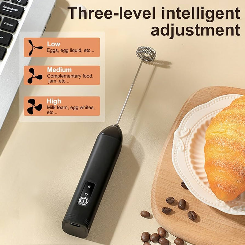 Rechargeable Electric Milk Frother Set With Glass Cup