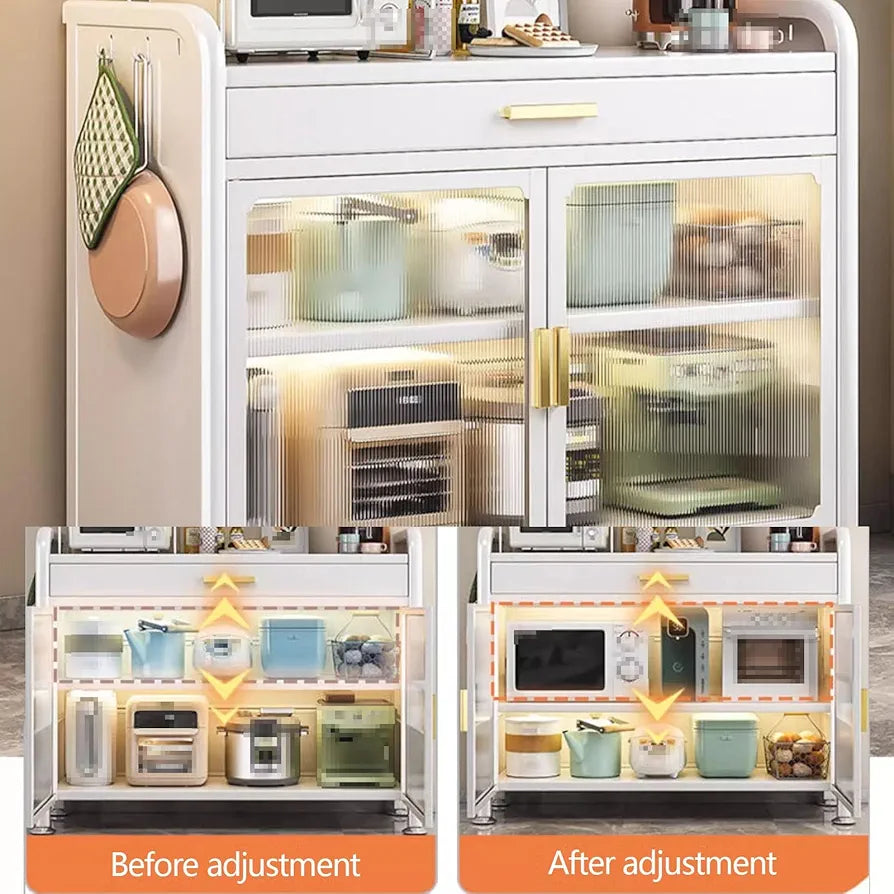 Binca Luxe Counter Cabinet Sleek Off-White Finish With Brushed Gold Handles