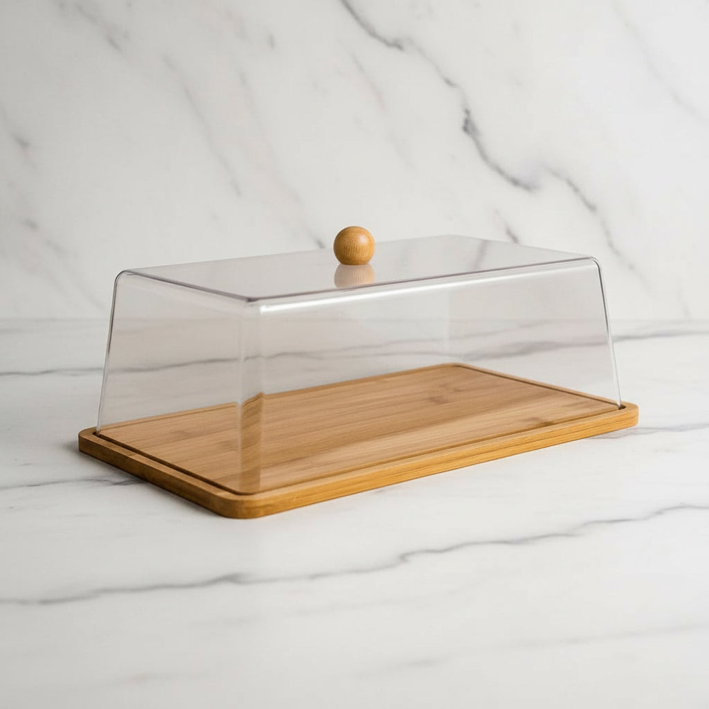 Acrylic Cake & Dessert Display Cover With Bamboo Tray