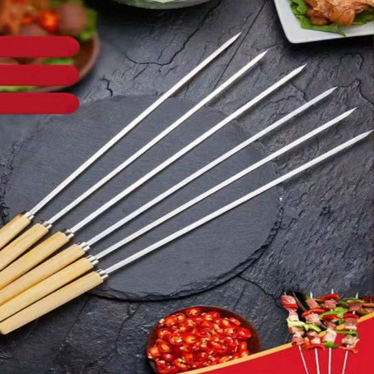 Reusable Stainless Steel steel BBQ Skewers With Wooden Handles (Pack Of 6)