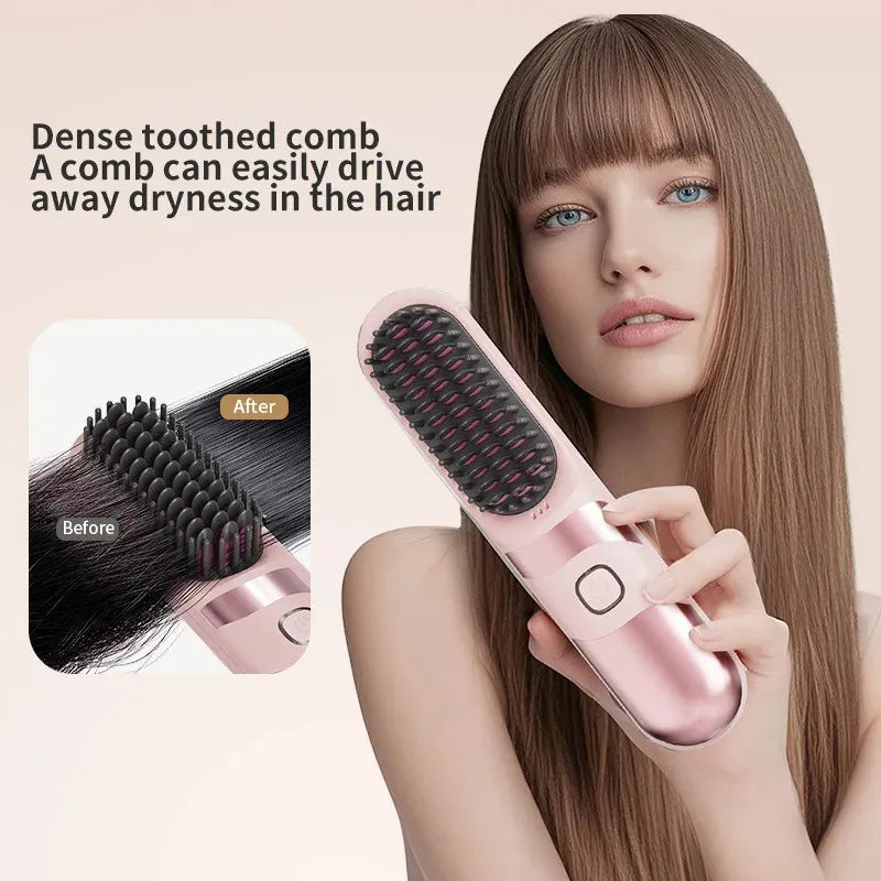 Portable Mini Electric Hair Straightener Brush