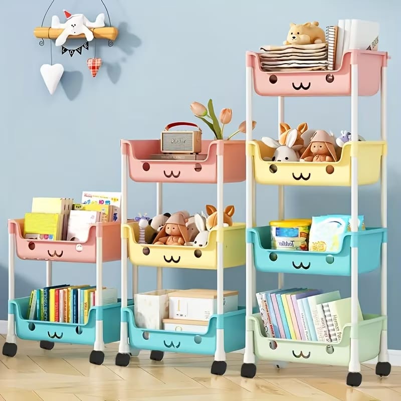 Multipurpose 3-Tier Cute Rolling Storage Trolley