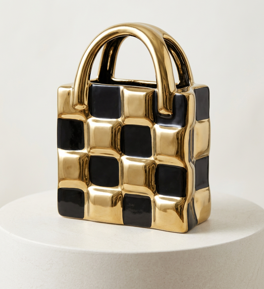 Elegant Luxury Black & Gold Handbag Shaped Decorative Showpiece