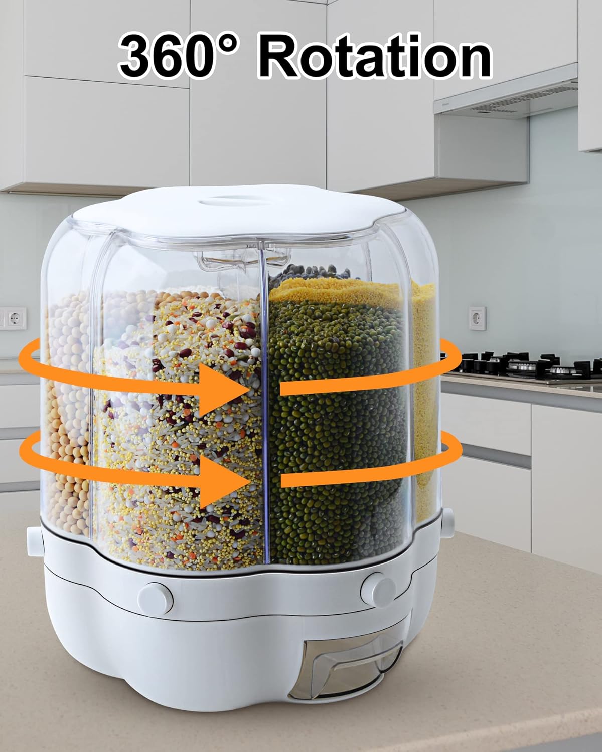 Grain Dispenser Rotating, Dry Food Dispenser with 6-Grids large size