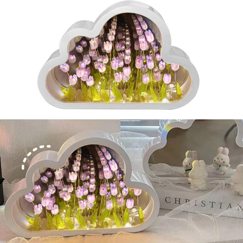 Cloud-Shaped Tulip Mirror, 20 Flowers Night Light Table Lamp
