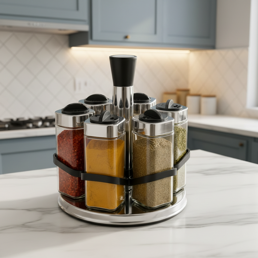 360⁰ Rotating Glass Spice Jar Carousel Set