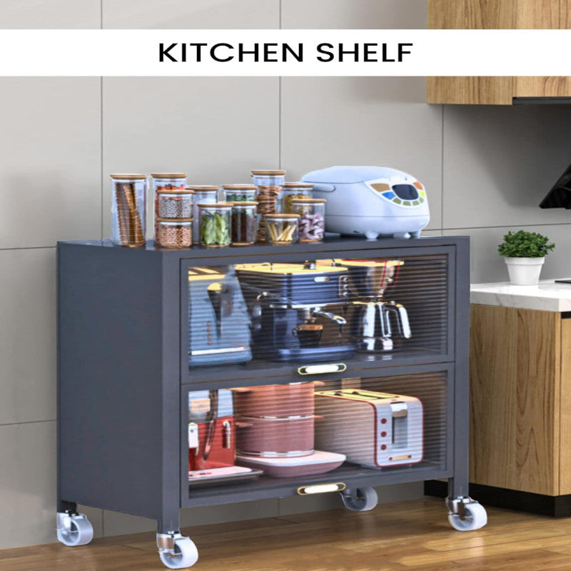 Kitchen Home Storage Organizer Cabinet Shelves with Doors & Wheels