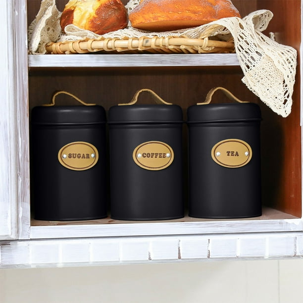 3-Piece Black Metal Kitchen Counter Top Jar Set