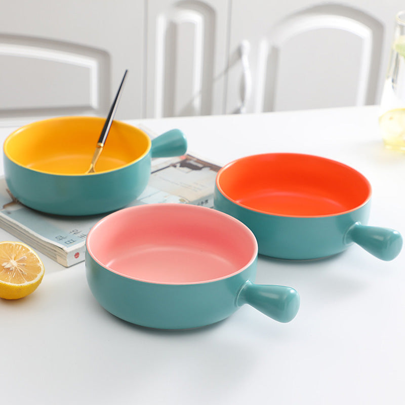 Danny Home Round Porcelain Baking Bowl With Handle